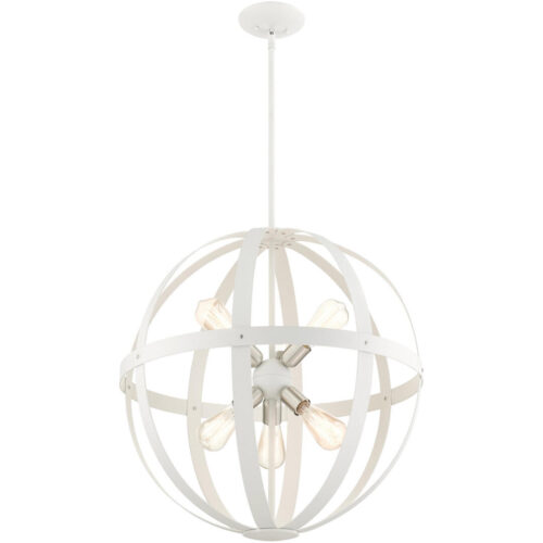 49646-13 6 Light Textured White with Brushed Nickel Finish Cluster Pendant Chandelier-Lighting LumensChandeliers