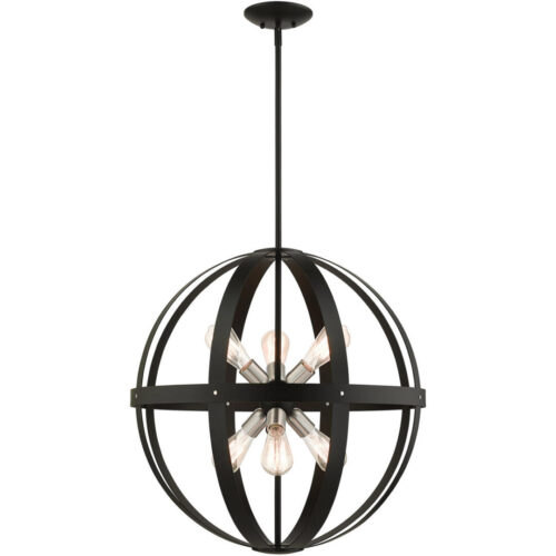 49646-14 6 Light Textured Black Pendant Chandelier-Lighting LumensChandeliers