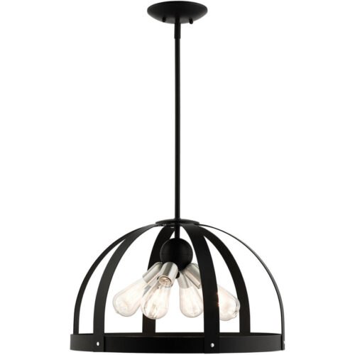 49647-14 4 Light Textured Black Pendant Chandelier-Lighting LumensChandeliers