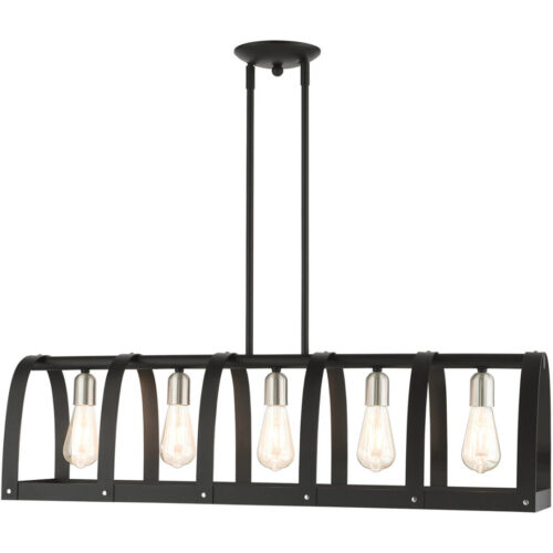 49649-14 5 Light Textured Black Linear Chandelier-Lighting LumensChandeliers