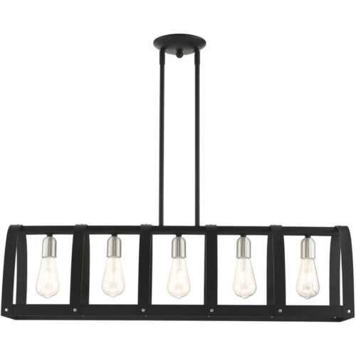 49649-14 5 Light Textured Black Linear Chandelier-Lighting LumensChandeliers