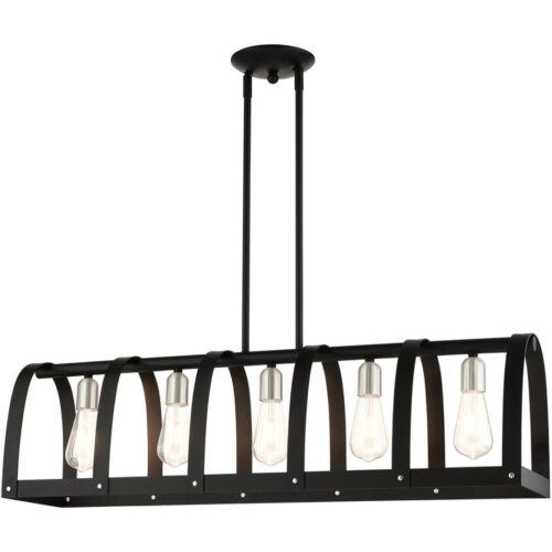 49649-14 5 Light Textured Black Linear Chandelier-Lighting LumensChandeliers