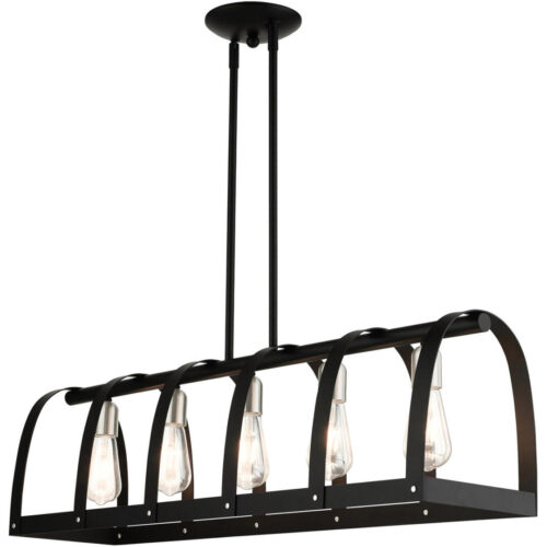 49649-14 5 Light Textured Black Linear Chandelier-Lighting LumensChandeliers