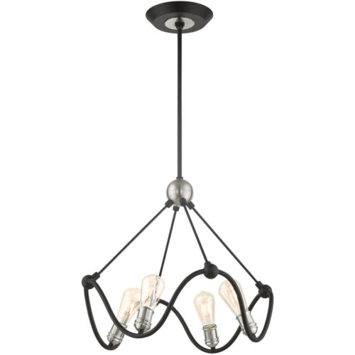 49733-14 4 Light Textured Black with Brushed Nickel Accents Chandelier-Lighting LumensChandeliers