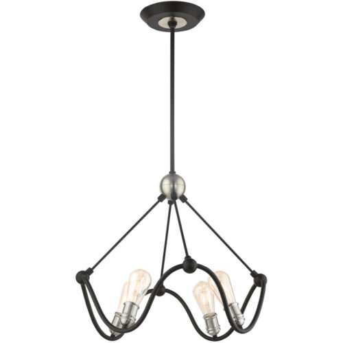 49733-14 4 Light Textured Black with Brushed Nickel Accents Chandelier-Lighting LumensChandeliers