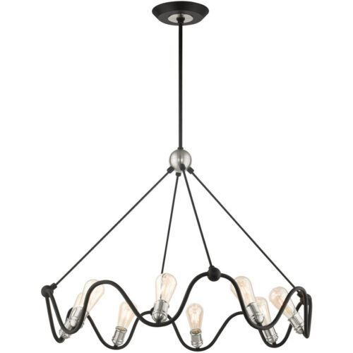 49736-14 8 Light Textured Black with Brushed Nickel Accents Chandelier-Lighting LumensChandeliers