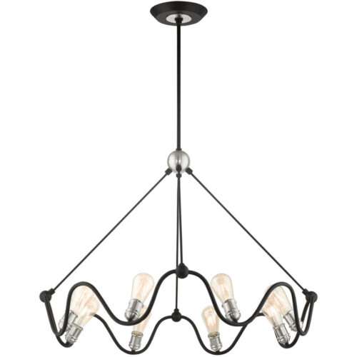 49736-14 8 Light Textured Black with Brushed Nickel Accents Chandelier-Lighting LumensChandeliers