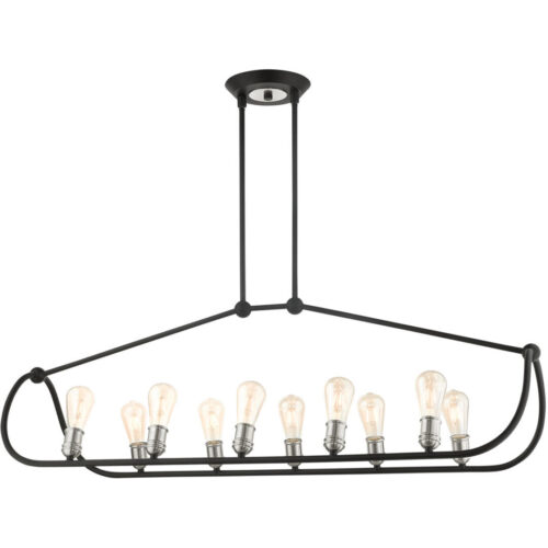 49738-14 10 Light Textured Black with Brushed Nickel Accents Linear Chandelier-Lighting LumensChandeliers