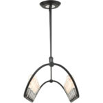 49738-14 10 Light Textured Black with Brushed Nickel Accents Linear Chandelier-Lighting LumensChandeliers