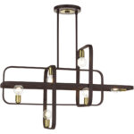 49748-07 6 Light Bronze with Antique Brass Accents Linear Chandelier-Lighting LumensChandeliers