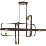 49748-07 6 Light Bronze with Antique Brass Accents Linear Chandelier-Lighting LumensChandeliers