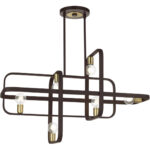 49748-07 6 Light Bronze with Antique Brass Accents Linear Chandelier-Lighting LumensChandeliers