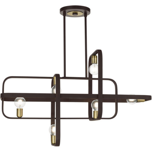 49748-07 6 Light Bronze with Antique Brass Accents Linear Chandelier-Lighting LumensChandeliers