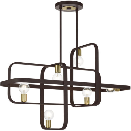 49748-07 6 Light Bronze with Antique Brass Accents Linear Chandelier-Lighting LumensChandeliers