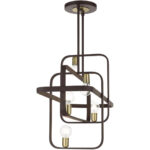 49748-07 6 Light Bronze with Antique Brass Accents Linear Chandelier-Lighting LumensChandeliers