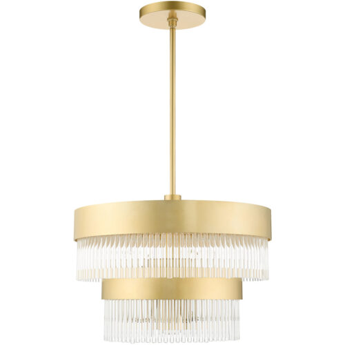 5 Light Soft Gold Chandelier with Soft Gold Drum with Clear Crystal Rods Shade-Lighting LumensChandeliers