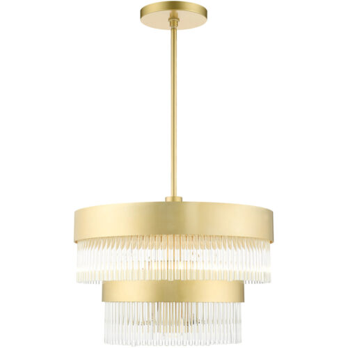 5 Light Soft Gold Chandelier with Soft Gold Drum with Clear Crystal Rods Shade-Lighting LumensChandeliers