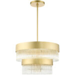 5 Light Soft Gold Chandelier with Soft Gold Drum with Clear Crystal Rods Shade-Lighting LumensChandeliers