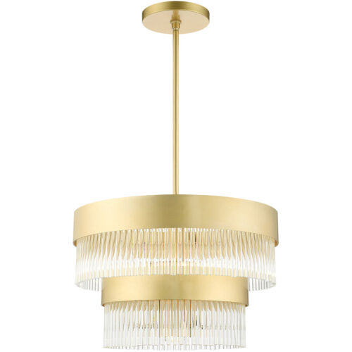 5 Light Soft Gold Chandelier with Soft Gold Drum with Clear Crystal Rods Shade-Lighting LumensChandeliers