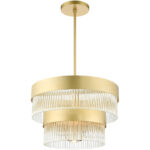 5 Light Soft Gold Chandelier with Soft Gold Drum with Clear Crystal Rods Shade-Lighting LumensChandeliers