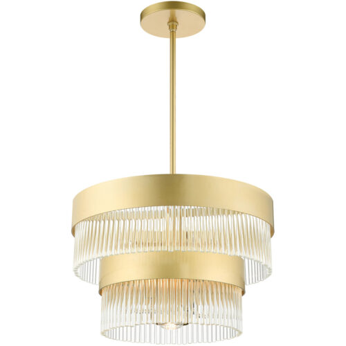 5 Light Soft Gold Chandelier with Soft Gold Drum with Clear Crystal Rods Shade-Lighting LumensChandeliers