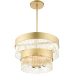 5 Light Soft Gold Chandelier with Soft Gold Drum with Clear Crystal Rods Shade-Lighting LumensChandeliers