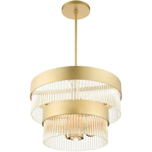 5 Light Soft Gold Chandelier with Soft Gold Drum with Clear Crystal Rods Shade-Lighting LumensChandeliers