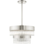 5 Light Brushed Nickel Chandelier with Brushed Nickel Drum with Clear Crystal Rods Shade-Lighting LumensChandeliers