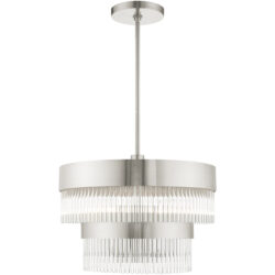 5 Light Brushed Nickel Chandelier with Brushed Nickel Drum with Clear Crystal Rods Shade-Lighting LumensChandeliers