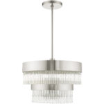 5 Light Brushed Nickel Chandelier with Brushed Nickel Drum with Clear Crystal Rods Shade-Lighting LumensChandeliers