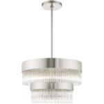 5 Light Brushed Nickel Chandelier with Brushed Nickel Drum with Clear Crystal Rods Shade-Lighting LumensChandeliers