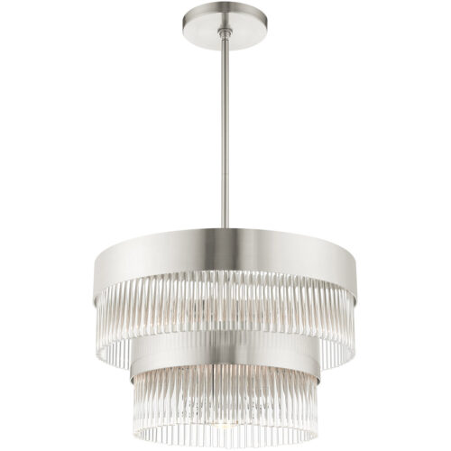 5 Light Brushed Nickel Chandelier with Brushed Nickel Drum with Clear Crystal Rods Shade-Lighting LumensChandeliers