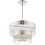 5 Light Brushed Nickel Chandelier with Brushed Nickel Drum with Clear Crystal Rods Shade-Lighting LumensChandeliers