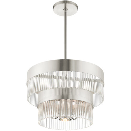 5 Light Brushed Nickel Chandelier with Brushed Nickel Drum with Clear Crystal Rods Shade-Lighting LumensChandeliers