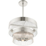 5 Light Brushed Nickel Chandelier with Brushed Nickel Drum with Clear Crystal Rods Shade-Lighting LumensChandeliers