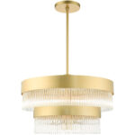 6 Light Soft Gold Chandelier with Soft Gold Drum with Clear Crystal Rods Shade-Lighting LumensChandeliers