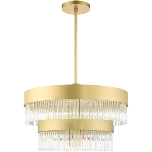 6 Light Soft Gold Chandelier with Soft Gold Drum with Clear Crystal Rods Shade-Lighting LumensChandeliers