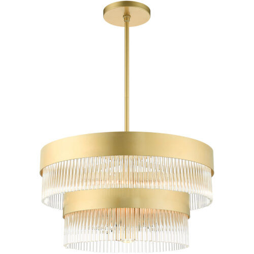 6 Light Soft Gold Chandelier with Soft Gold Drum with Clear Crystal Rods Shade-Lighting LumensChandeliers