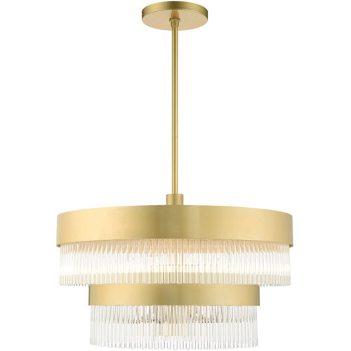 6 Light Soft Gold Chandelier with Soft Gold Drum with Clear Crystal Rods Shade-Lighting LumensChandeliers