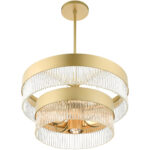 6 Light Soft Gold Chandelier with Soft Gold Drum with Clear Crystal Rods Shade-Lighting LumensChandeliers