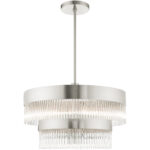 6 Light Brushed Nickel Chandelier with Brushed Nickel Drum with Clear Crystal Rods Shade-Lighting LumensChandeliers