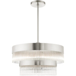 6 Light Brushed Nickel Chandelier with Brushed Nickel Drum with Clear Crystal Rods Shade-Lighting LumensChandeliers