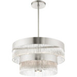 6 Light Brushed Nickel Chandelier with Brushed Nickel Drum with Clear Crystal Rods Shade-Lighting LumensChandeliers