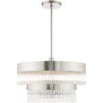 6 Light Brushed Nickel Chandelier with Brushed Nickel Drum with Clear Crystal Rods Shade-Lighting LumensChandeliers