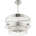 6 Light Brushed Nickel Chandelier with Brushed Nickel Drum with Clear Crystal Rods Shade-Lighting LumensChandeliers