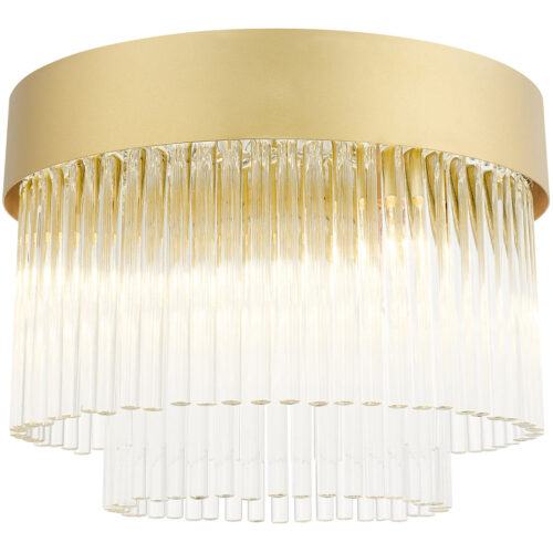 4 Light Soft Gold Flush Mount with Soft Gold Drum with Clear Crystal Rods Shade-Lighting LumensBath/Flush Mounts