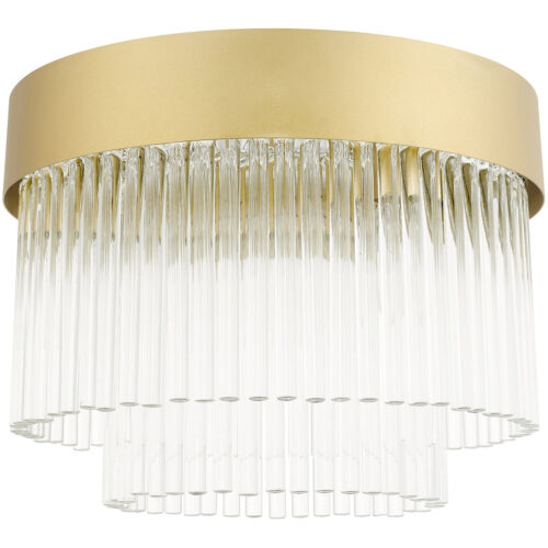 4 Light Soft Gold Flush Mount with Soft Gold Drum with Clear Crystal Rods Shade-Lighting LumensBath/Flush Mounts