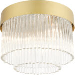 4 Light Soft Gold Flush Mount with Soft Gold Drum with Clear Crystal Rods Shade-Lighting LumensBath/Flush Mounts