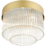 4 Light Soft Gold Flush Mount with Soft Gold Drum with Clear Crystal Rods Shade-Lighting LumensBath/Flush Mounts