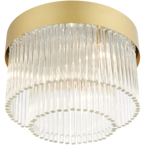 4 Light Soft Gold Flush Mount with Soft Gold Drum with Clear Crystal Rods Shade-Lighting LumensBath/Flush Mounts